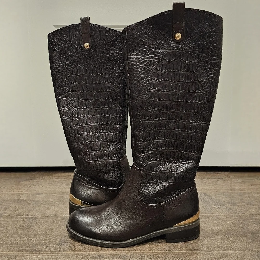 Beautiful Vince Camuto Leather Kamino Fudge Brownie Riding Boots Size 7.5